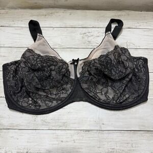 Wacoal Retro Chic Full Figure Underwire Bra 44H Black Lace 855186 Unlined Mesh